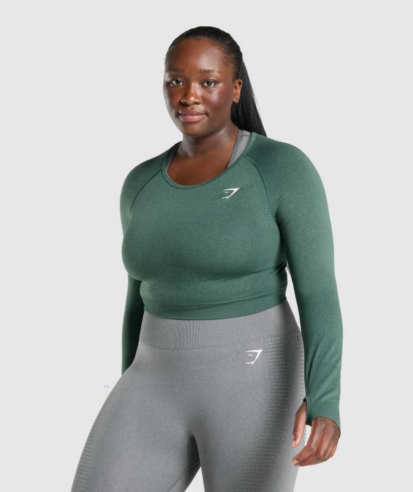 Damske Crop Top Gymshark Vital Seamless 2.0 Long Sleeve Tmavo Zelene | XS9580163